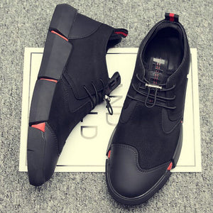 Black Men's Leather Casual Shoes Fashion Breathable Sneakers