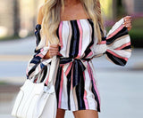 Women Jumpsuit Summer Fashion Womens Butterfly Sleeve Off Shoulder Bandage Stripe Jumpsuit