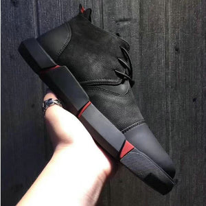 Black Men's Leather Casual Shoes Fashion Breathable Sneakers