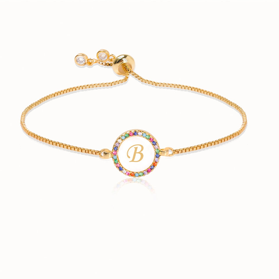 Colorful Rainbow Zircon 26 Letter Bracelet