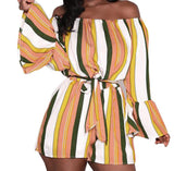 Women Jumpsuit Summer Fashion Womens Butterfly Sleeve Off Shoulder Bandage Stripe Jumpsuit